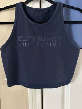 Buffbunny Collection Navy Blue Crop Tank with Logo Active Workout Gym Medium